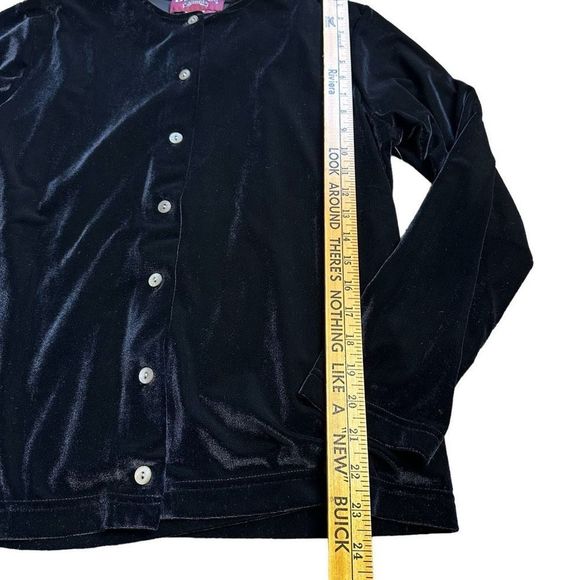Denim & Co. 2 Pc Black Velvet Cardigan & Tank Set EUC Button Down Size M Stretch - Picture 14 of 15